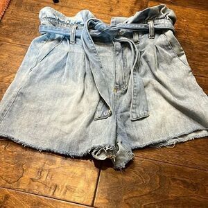 BLANKNYC Faded Blue Pleated Paper Bag Belted Shorts, 30!